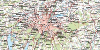 Kaart van münchen en de omliggende steden