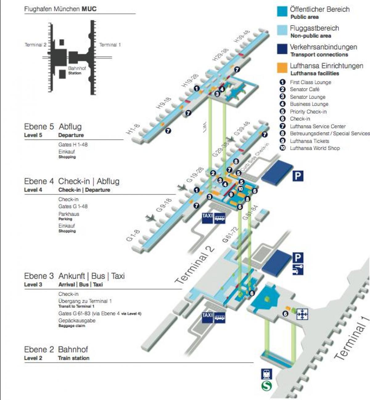 Kaart van de luchthaven van münchen lufthansa