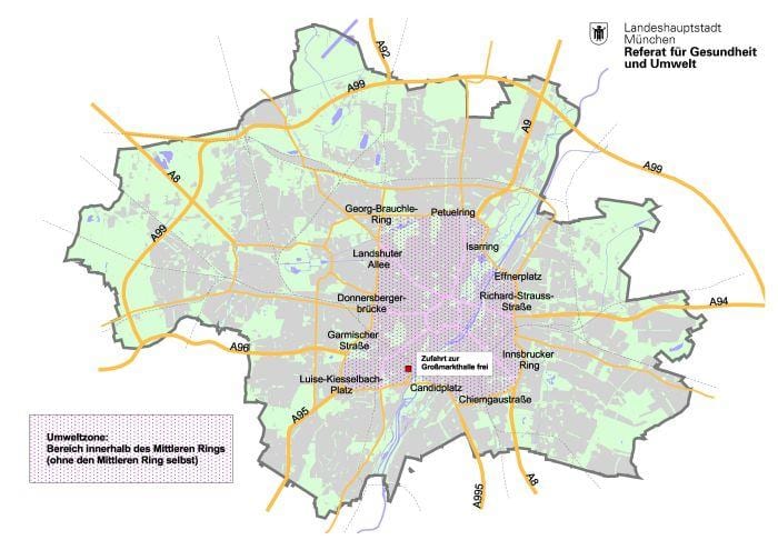 Kaart van münchen groene zone