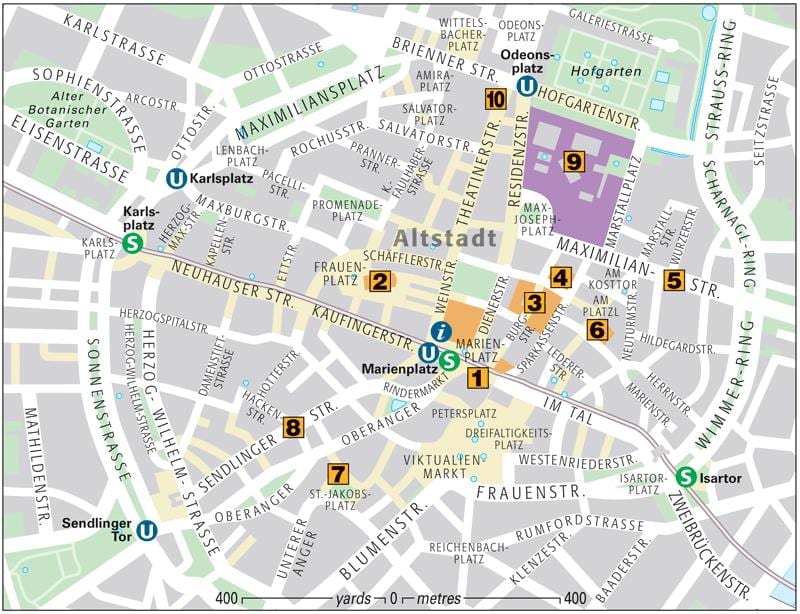 Kaart van de oude binnenstad van münchen
