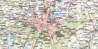 Kaart van münchen en de omliggende steden