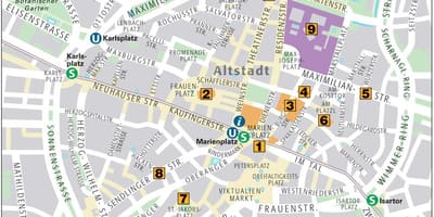 Kaart van de oude binnenstad van münchen